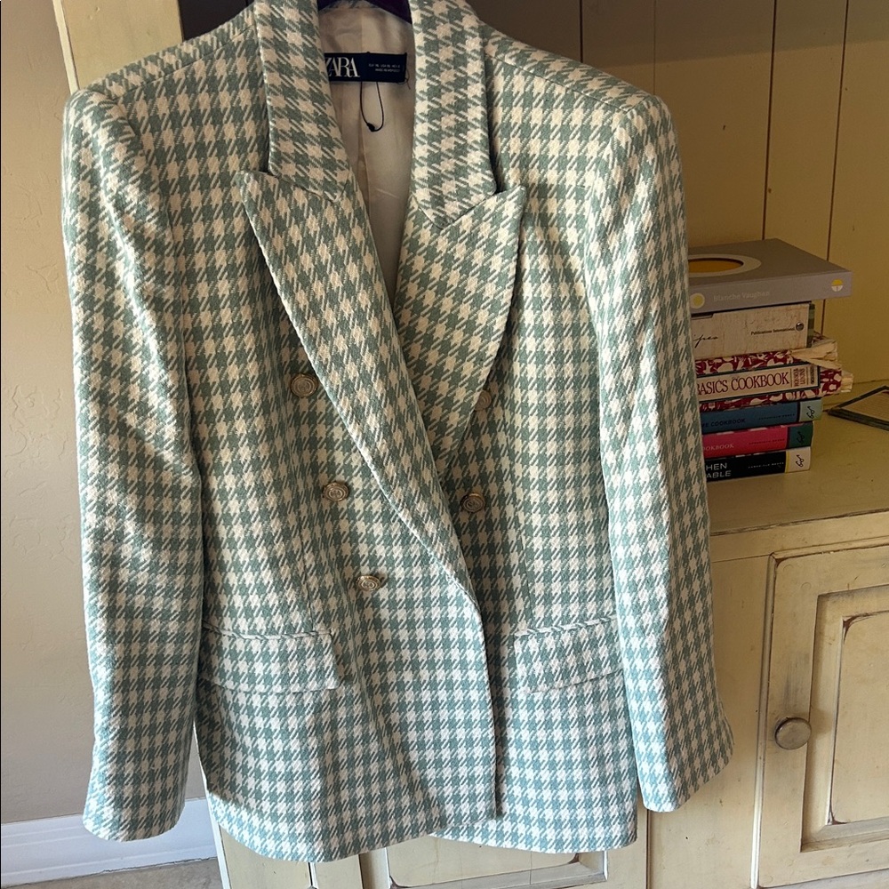 Zara Mint Green Houndstooth Blazer